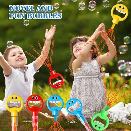 Kids Smiley Face Bubble Wand Toy With 2 Liquid Packet
