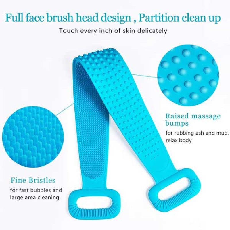 (Pack of 2) Silicon Body Bath Back Scrubber Belt-Double Sided Soft Scrubber For Body Cleaning