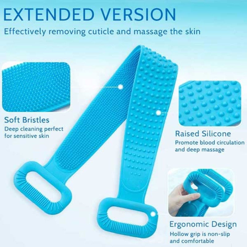 (Pack of 2) Silicon Body Bath Back Scrubber Belt-Double Sided Soft Scrubber For Body Cleaning