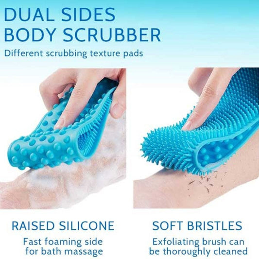 (Pack of 2) Silicon Body Bath Back Scrubber Belt-Double Sided Soft Scrubber For Body Cleaning