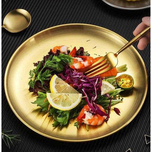Premium Stainless Steel Golden Serving Plates Round