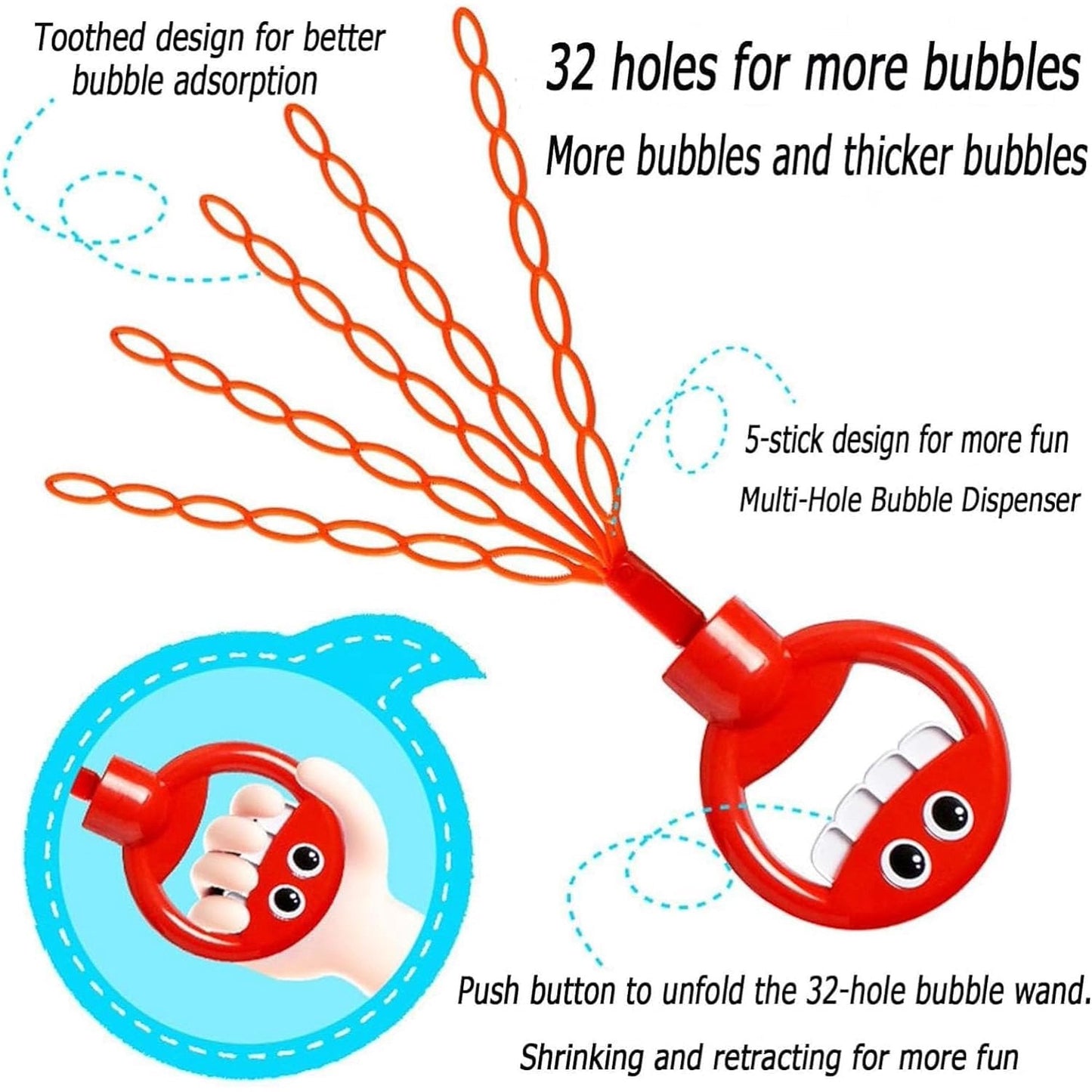 Kids Smiley Face Bubble Wand Toy With 2 Liquid Packet