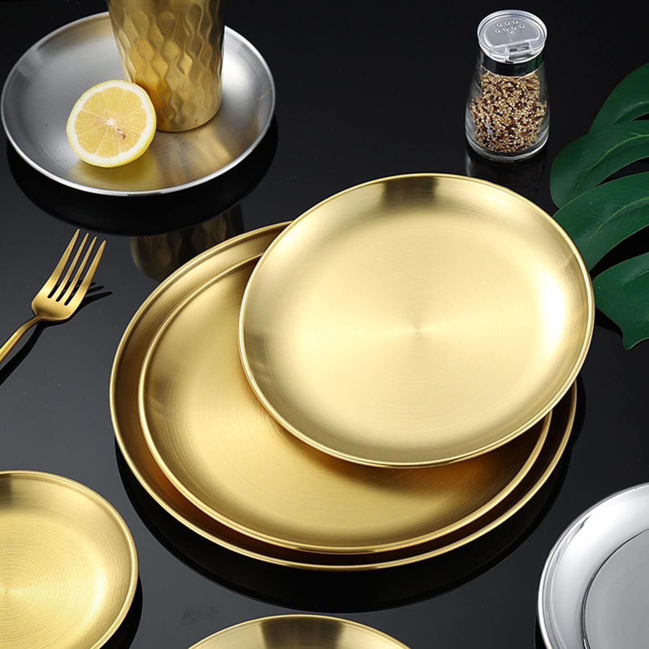 Premium Stainless Steel Golden Serving Plates Round