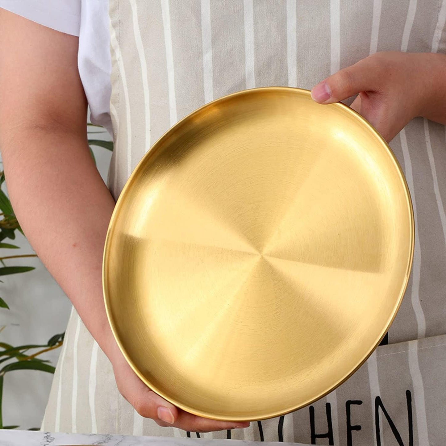 Premium Stainless Steel Golden Serving Plates Round