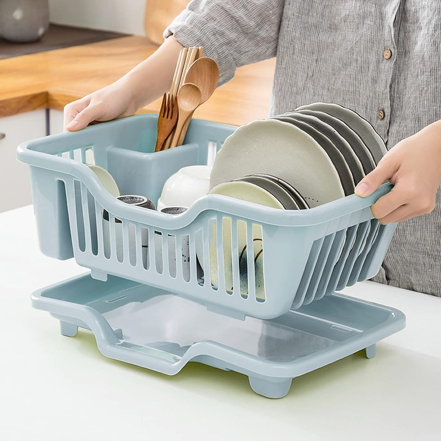 Kitchen Dish Drainer Drying Sink Rack with Tray