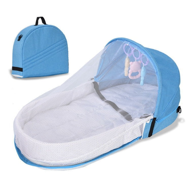 Portable Newborn Baby Bed with Toys Mosquito Net - Foldable Travel Infant Bed