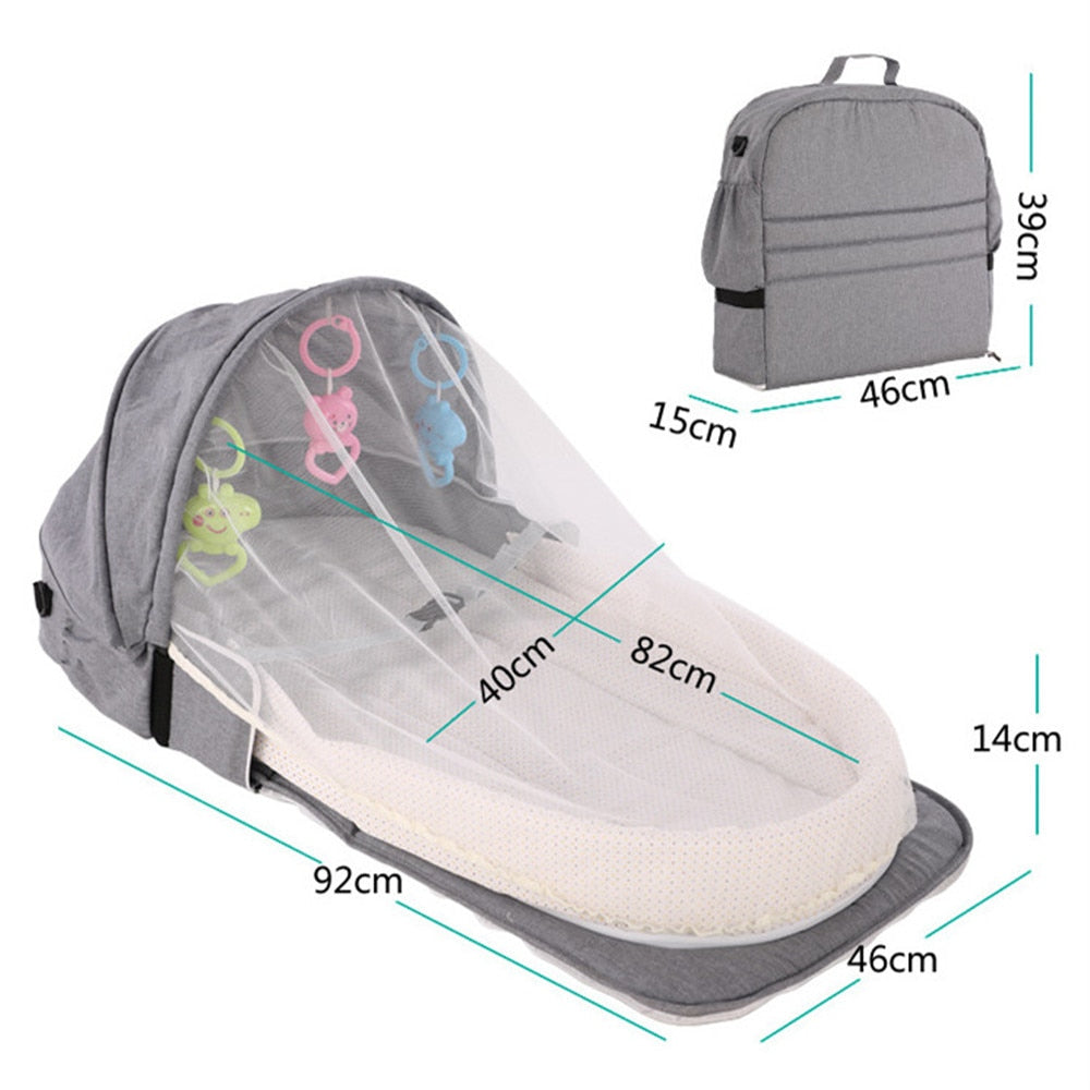 Portable Newborn Baby Bed with Toys Mosquito Net - Foldable Travel Infant Bed