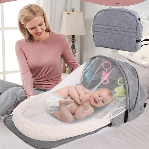 Portable Newborn Baby Bed with Toys Mosquito Net - Foldable Travel Infant Bed