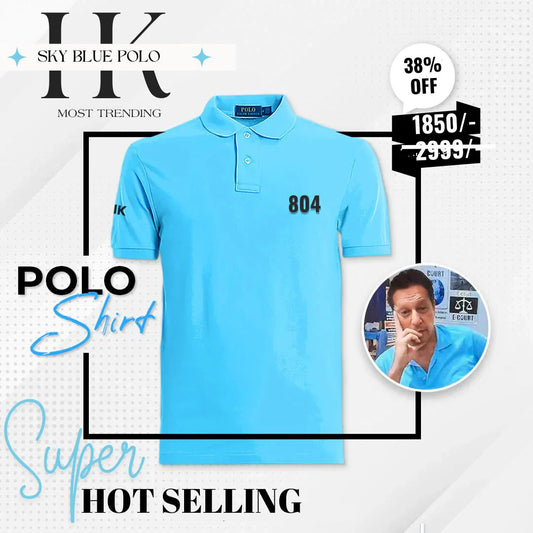 Sky Blue 804 Embroidery Polo Shirt - Eid Best Seller🔥