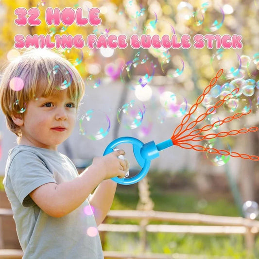 Kids Smiley Face Bubble Wand Toy With 2 Liquid Packet